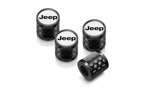 Колпачки ниппелей Jeep на белом фоне карбоновая окантовка черная — фото 1