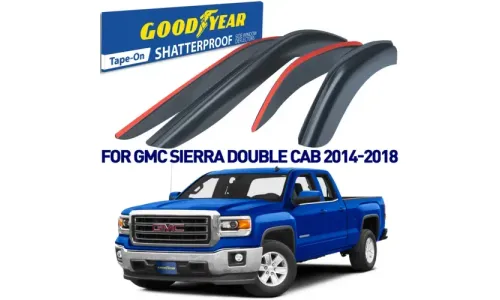 Дефлекторы боковых окон 2014-2018 GMC Sierra 1500 Double Cab, накладные, GoodYear — фото 1