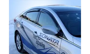 Дефлекторы боковых окон Hyundai Sonata, 2010-2015, 4ч., темный / Хендай Соната — фото 2