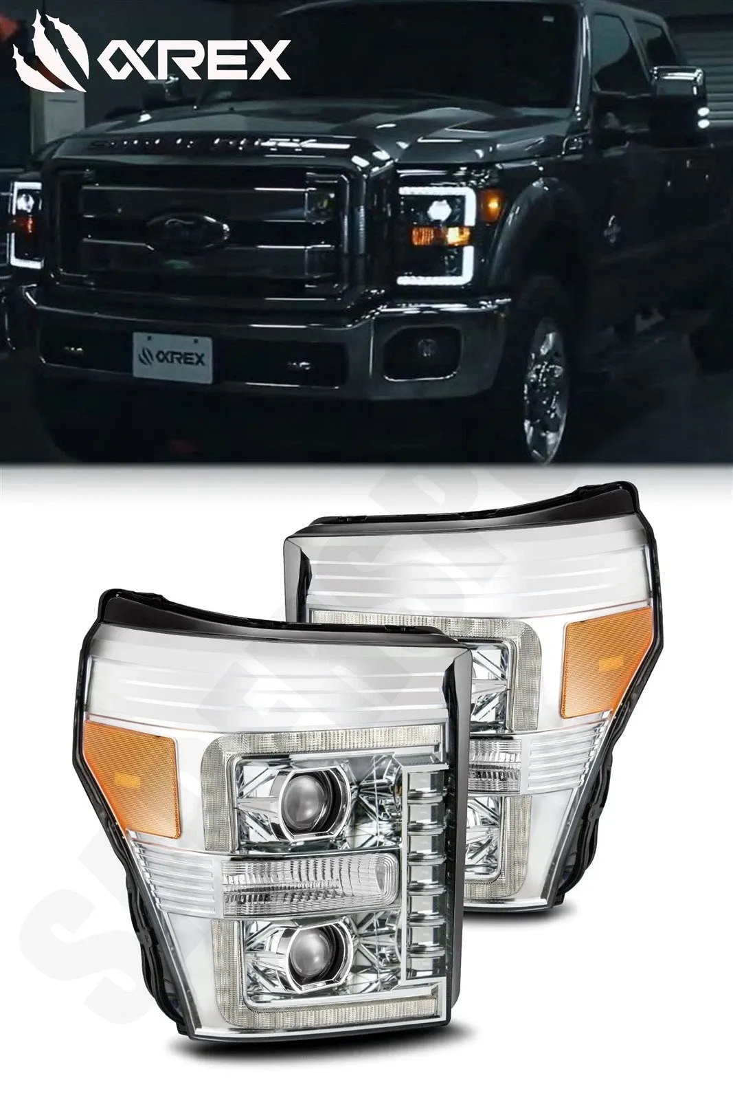 Фары проекторные светодиодные Chrome LUXX для Ford F-250/350/450 2011–2016, AlphaRex — фото 1