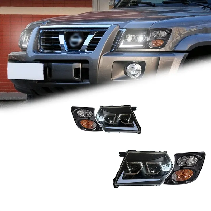 Фары передние LED с ходовыми огнями для Nissan Patrol Y61 (1999-2003), комплект, FT Carlight — фото 1