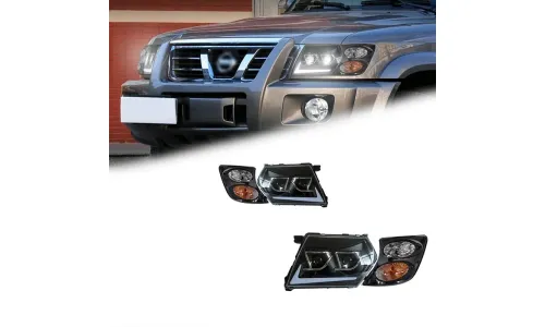 Фары передние LED с ходовыми огнями для Nissan Patrol Y61 (1999-2003), комплект, FT Carlight — фото 1