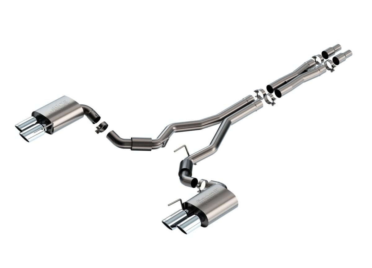 Выхлопная система Borla S-Type Cat-Back для Ford Mustang 5.0L V8 (2024, без активного выхлопа), насадки хром — фото 1