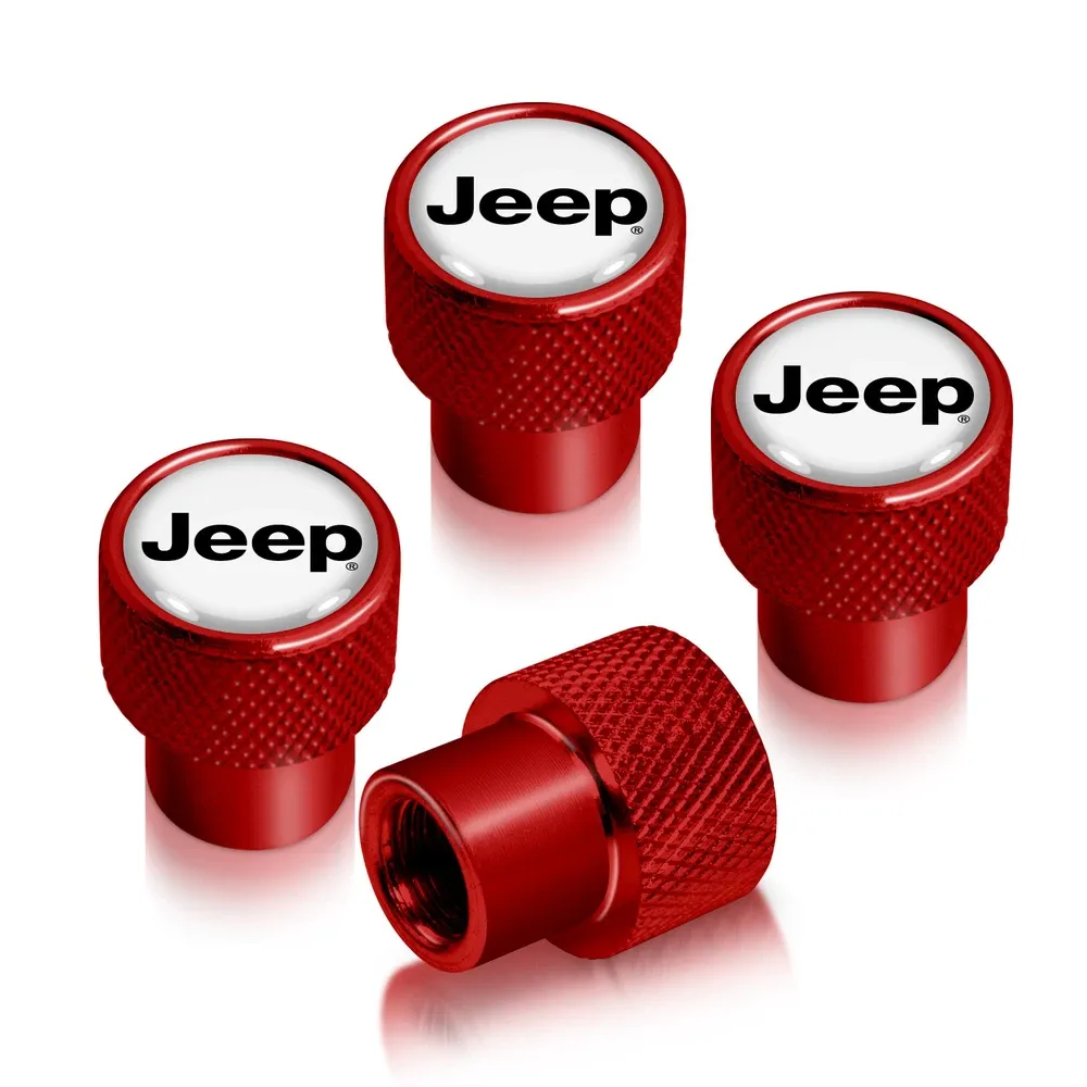 Колпачки ниппелей Jeep на белом фоне в красном корпусе — фото 1