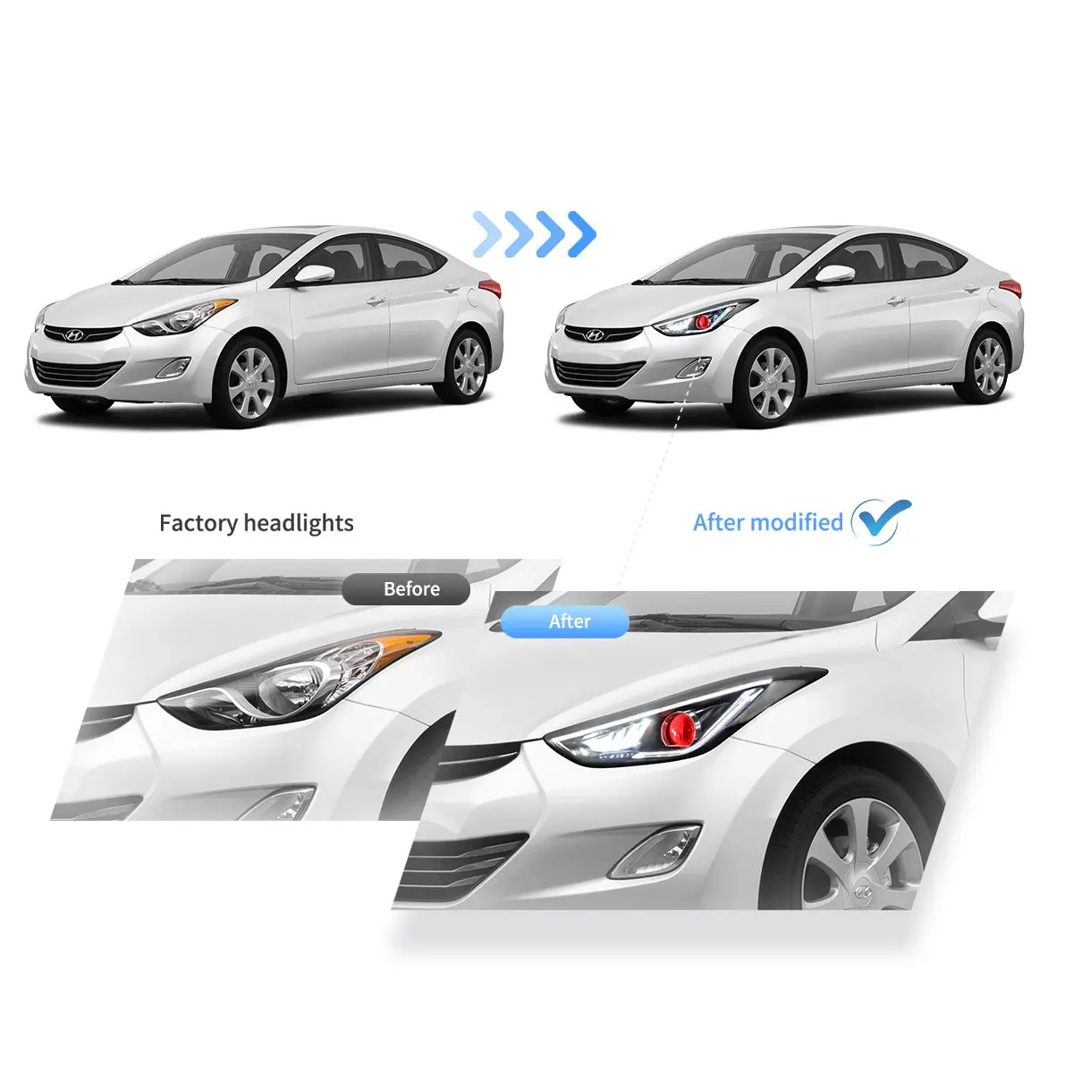 Фары VLAND двойной проектор демонические глаза черные для Hyundai Elantra MD/UD/JK (2011-2015) — фото 6