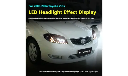 Фары передние LED с ходовыми огнями для Toyota Vios (2003-2004), комплект, комплект, FT Carlight Carlight — фото 5