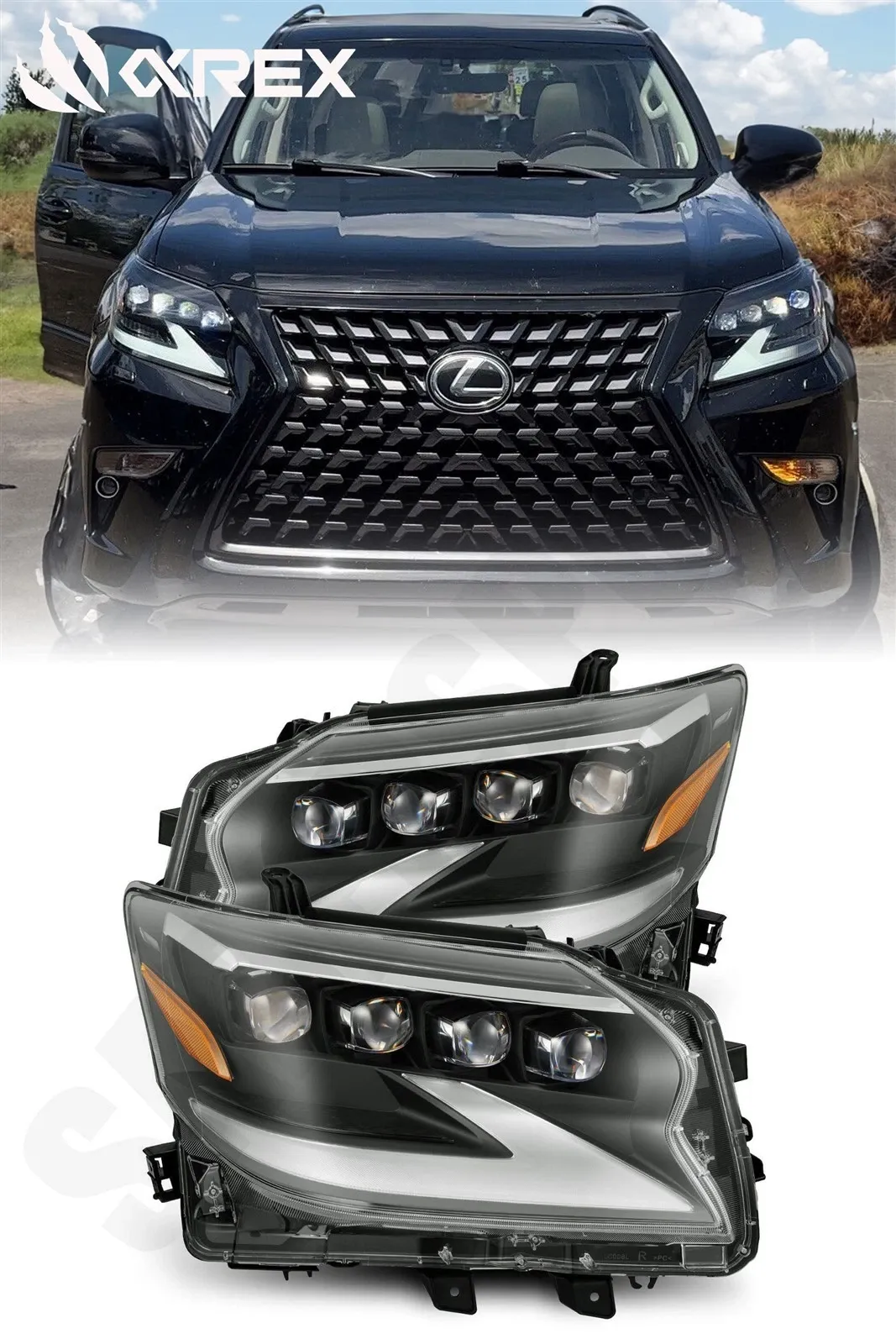 Фары проекторные светодиодные Black NOVA для Lexus GX460 2014–2019, AlphaRex — фото 1