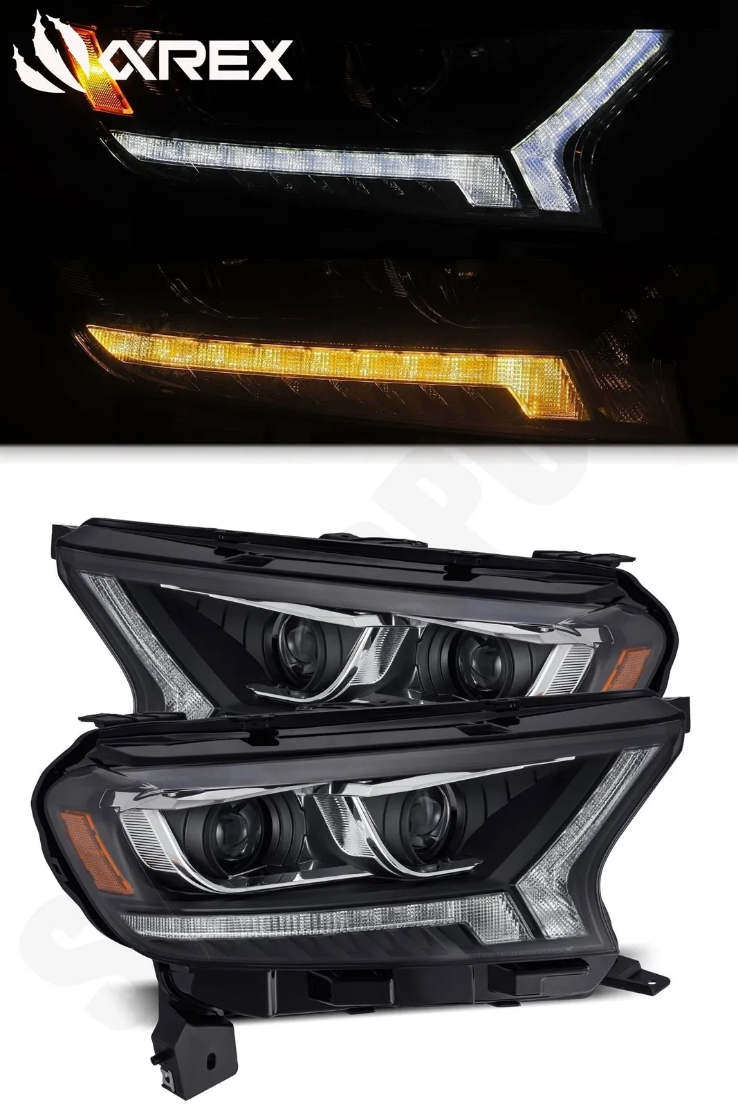 Фары проекторные светодиодные Black LUXX для Ford Ranger XL/XLT 2019–2023, AlphaRex — фото 1