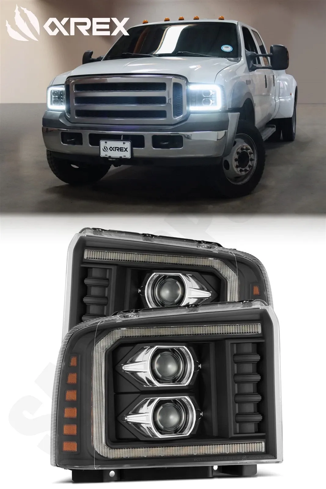 Фары проекторные светодиодные Black LUXX для Ford F-250/350/450 2005–2007, AlphaRex — фото 1