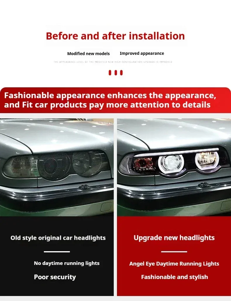 Фары передние LED с ходовыми огнями для BMW 7 E38 (1998-2002), комплект, FT Carlight — фото 6