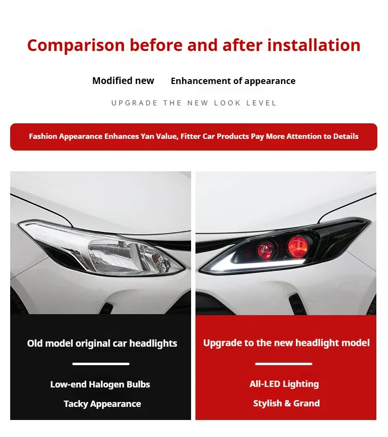 Фары передние LED с ходовыми огнями для Toyota Vios (2017-2019), комплект, комплект, FT Carlight Carlight — фото 7