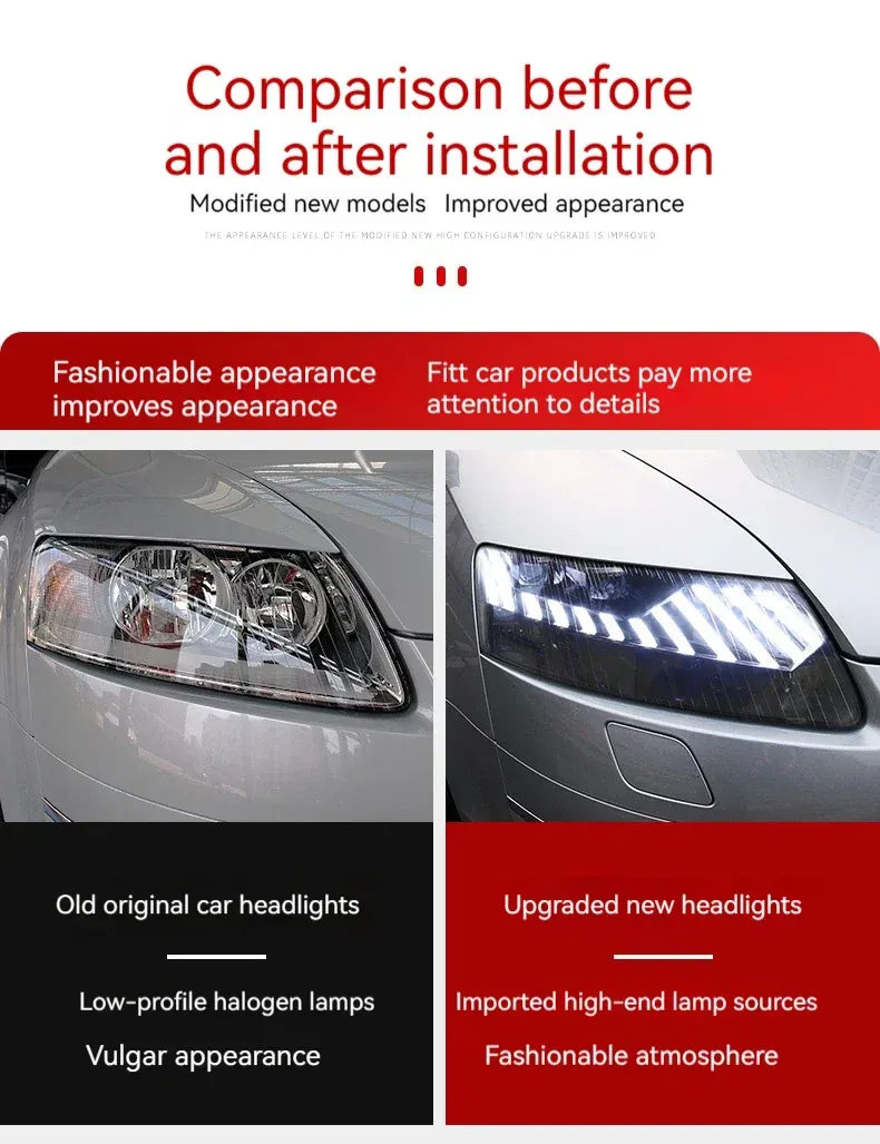 Фары передние LED с ходовыми огнями для Audi A6 (2005-2011), комплект, комплект, FT Carlight Carlight — фото 7