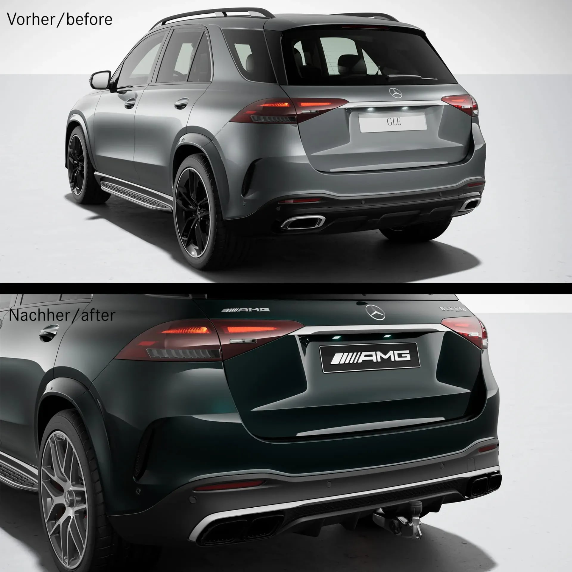 Задний диффузор GLE 63 S AMG для Mercedes-Benz GLE V167 после рестайлинга, чёрные насадки, с фаркопом — фото 3