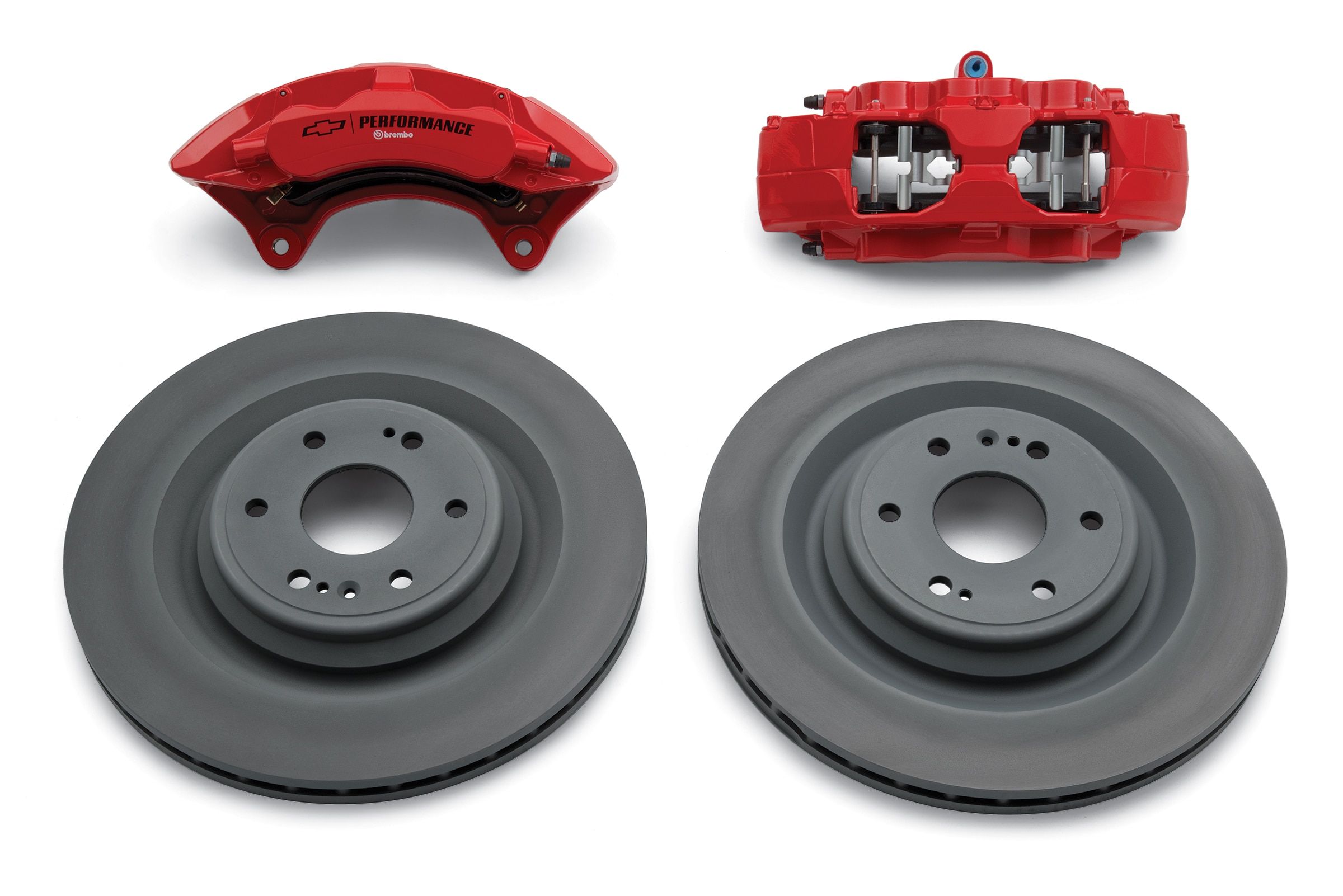 Передний шестипоршневой тормозной комплект Brembo, цвет красный, GM — фото 1