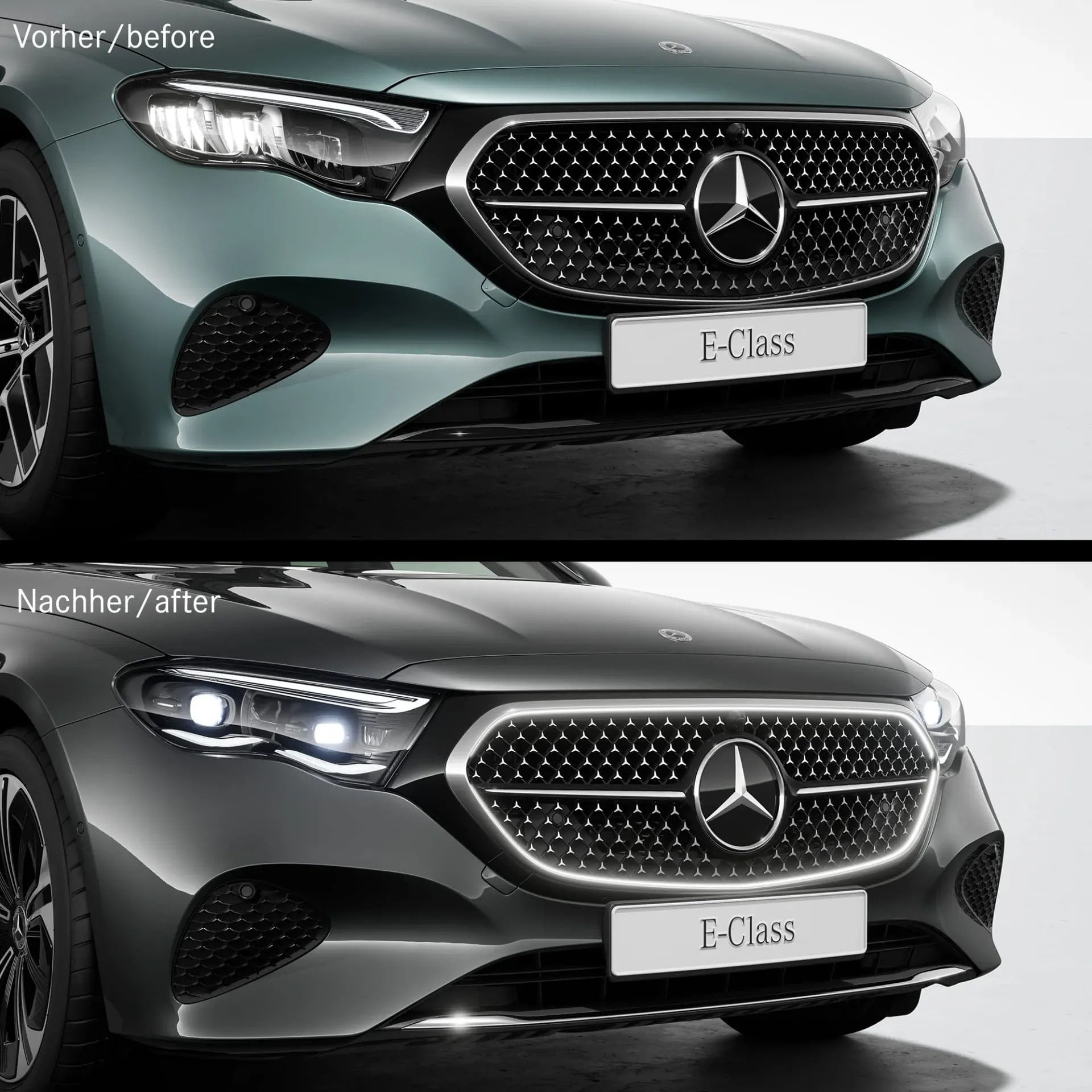 Решетка радиатора с подсветкой Mercedes-Benz E-Класс W214 седан Avantgarde, без U60, с 272, без 896 — фото 3