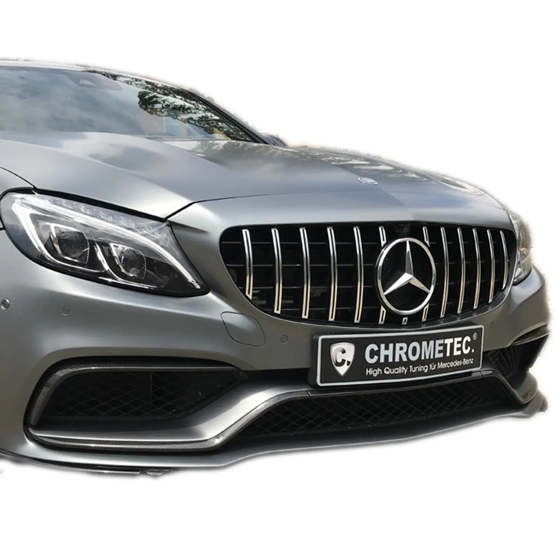Черная глянцевая решетка Panamericana Mercedes-Benz C-Класс универсал S205 с хромированными ламелями CHROMETEC — фото 7