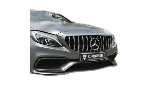 Черная глянцевая решетка Panamericana Mercedes-Benz C-Класс универсал S205 с хромированными ламелями CHROMETEC — фото 7