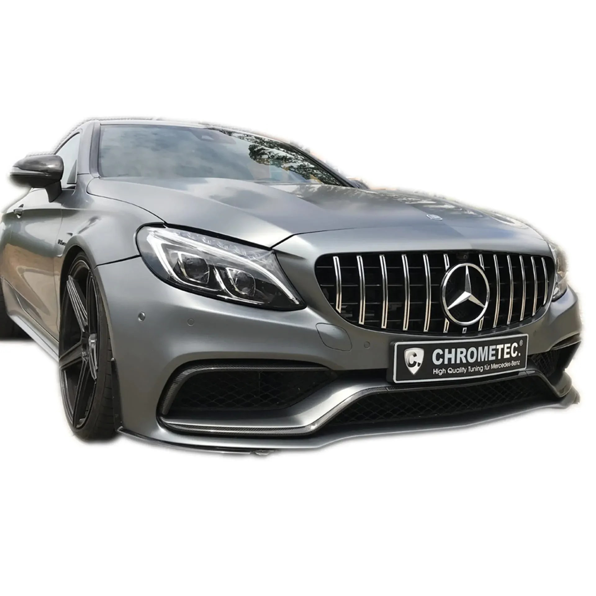 Черная глянцевая решетка Panamericana с хромированными ламелями Mercedes-Benz C-Класс W205 CHROMETEC — фото 7