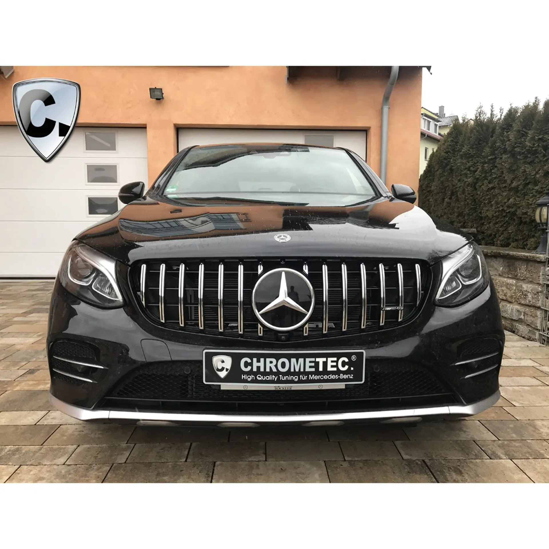 Черная глянцевая решетка Panamericana с хромированными ламелями Mercedes-Benz GLC купе C253 дорестайлинг CHROMETEC — фото 6