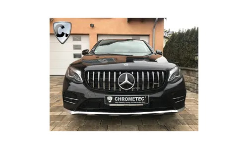 Черная глянцевая решетка Panamericana с хромированными ламелями Mercedes-Benz GLC купе C253 дорестайлинг CHROMETEC — фото 6