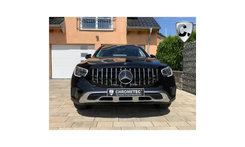 Черная глянцевая решетка Panamericana Mercedes-Benz GLC Coupe C253 рестайлинг Standard с хромированными ламелями CHROMETEC — фото 7