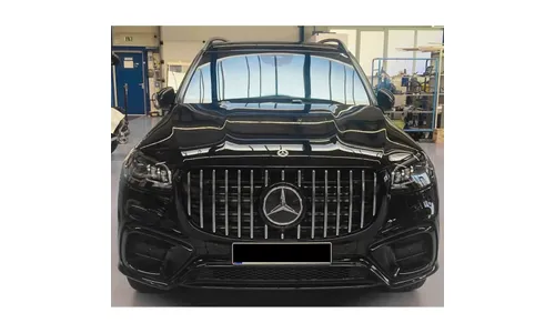 Черная глянцевая решетка Panamericana Mercedes-Benz GLS X167 рестайлинг с хромированными ламелями CHROMETEC — фото 6
