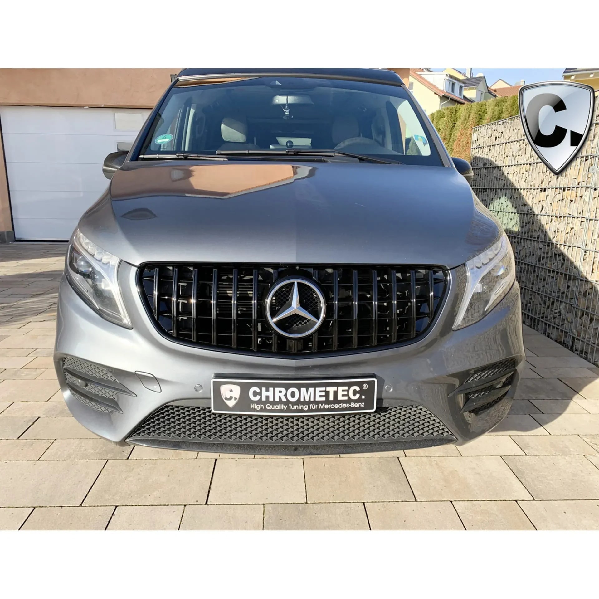Черная глянцевая решетка Panamericana Mercedes-Benz V-Класс W447 дорестайлинг CHROMETEC — фото 7