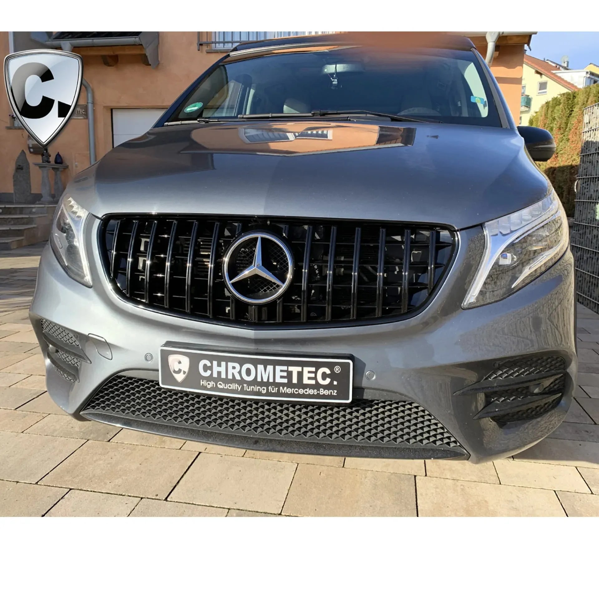 Черная глянцевая решетка Panamericana Mercedes-Benz V-Класс W447 первый рестайлинг AMG Line CHROMETEC — фото 7