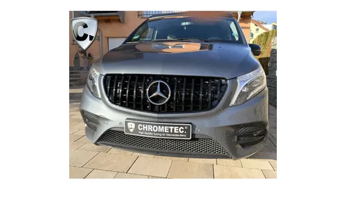 Черная глянцевая решетка Panamericana Mercedes-Benz V-Класс W447 первый рестайлинг AMG Line CHROMETEC — фото 7