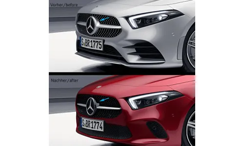 Черная глянцевая накладка Night Package решетки Mercedes-Benz A-Класс W177/V177 с камерой 360° — фото 2